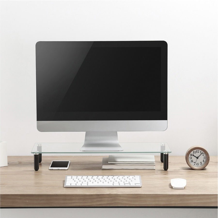 Lorell 4 - Leg Single - Shelf Glass Monitor Stand 3"H x 22"W x 8.25"D Clear/Black (LLR - LLR99533) - SchoolOutlet