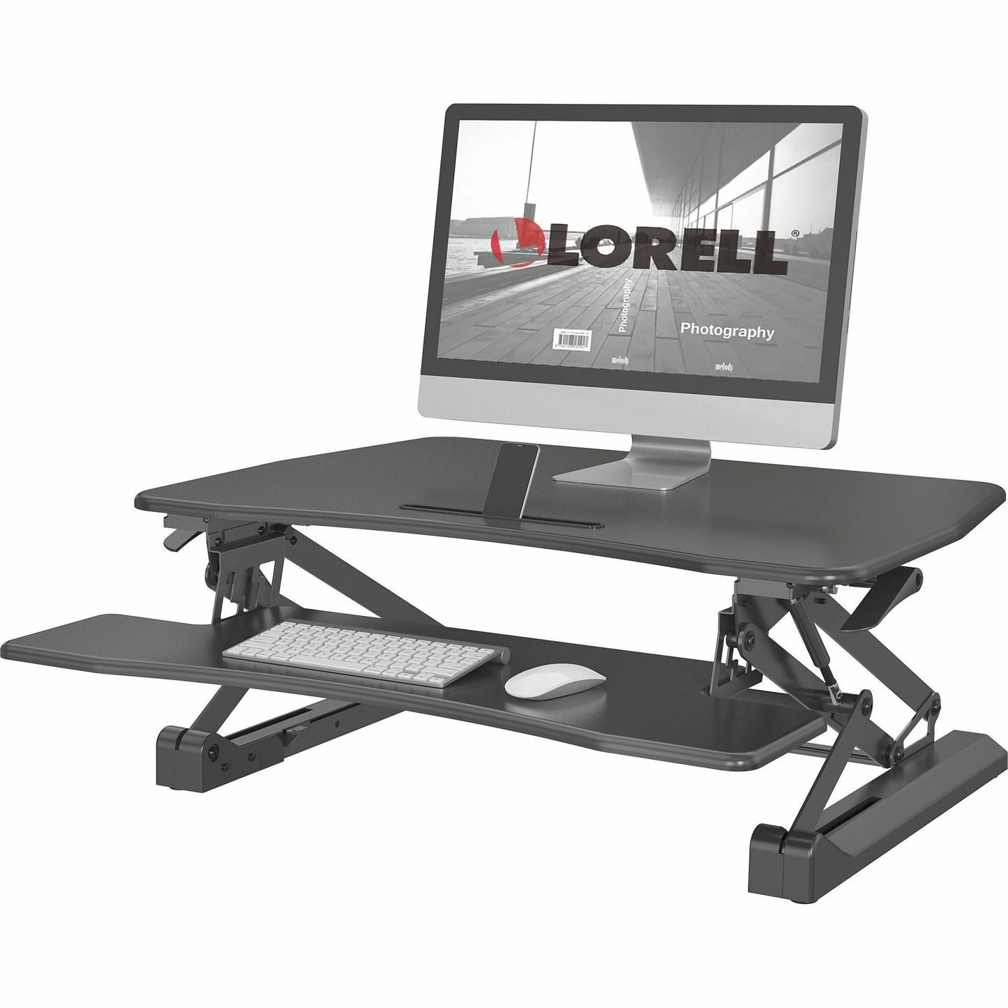 Lorell Gas Lift Monitor Riser 19.5"H x 35.5"W x 23.25"D Black (LLR - LLR99553) - SchoolOutlet
