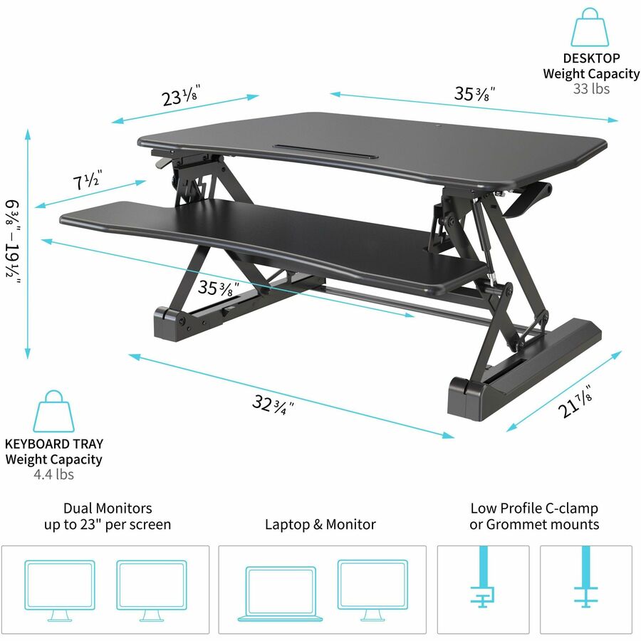 Lorell Gas Lift Monitor Riser 19.5"H x 35.5"W x 23.25"D Black (LLR - LLR99553) - SchoolOutlet