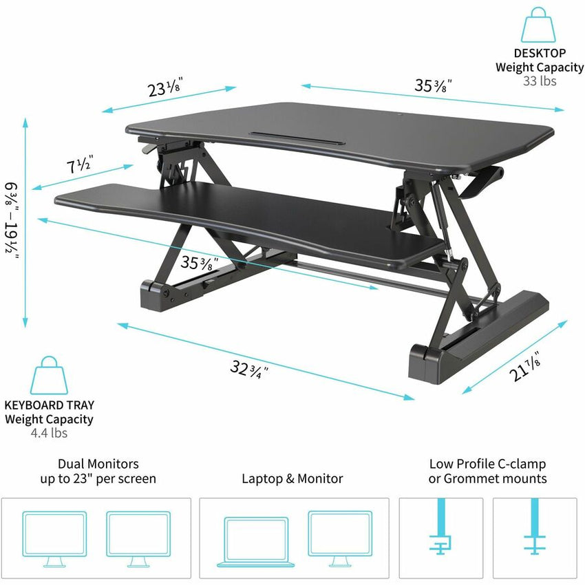 Lorell Gas Lift Monitor Riser 19.5"H x 35.5"W x 23.25"D Black (LLR - LLR99553) - SchoolOutlet