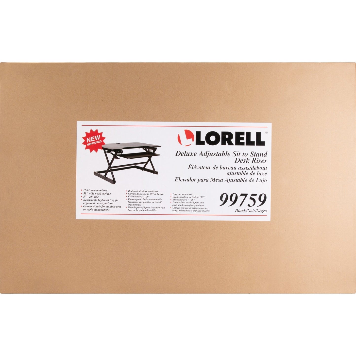 Lorell Deluxe Adjustable Desk Riser 20"H x 38"W x 24"D Black (LLR - LLR99759) - SchoolOutlet