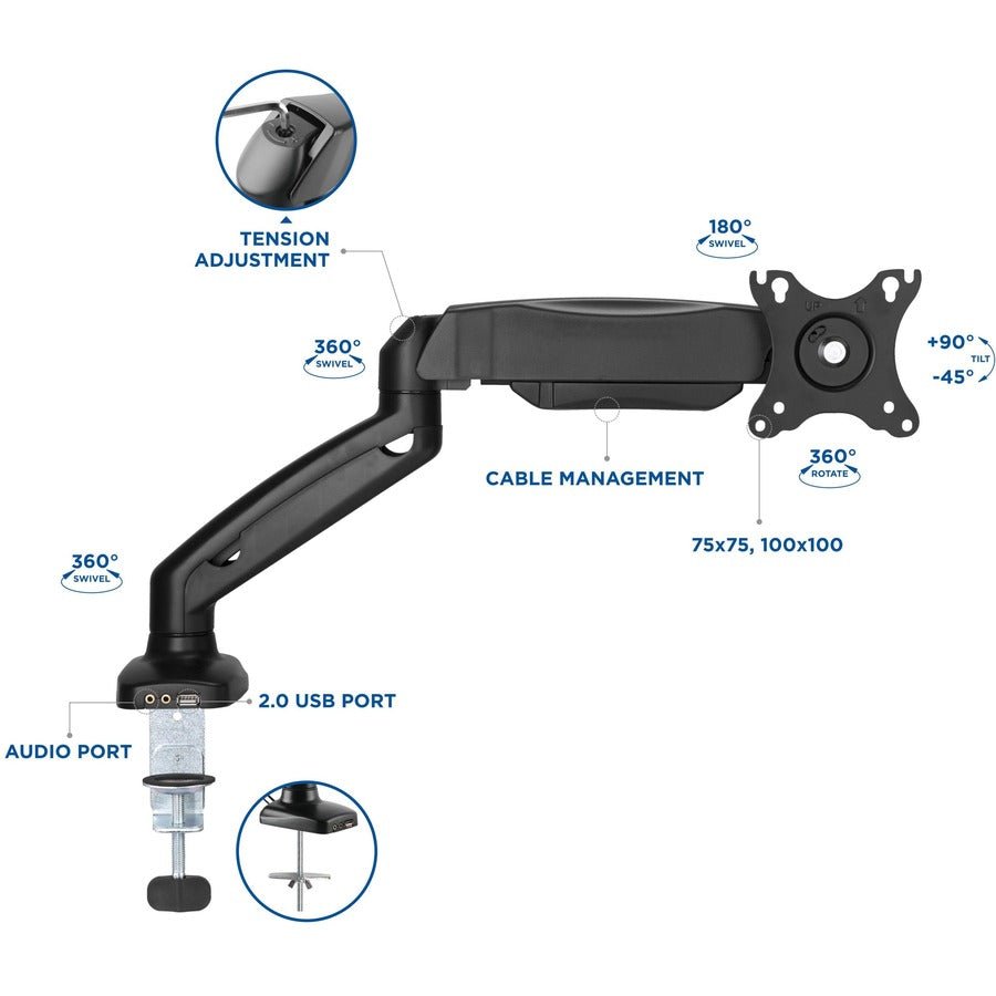 Lorell Single Monitor Mounting Arm Height Adjustable Black (LLR - LLR99800) - SchoolOutlet