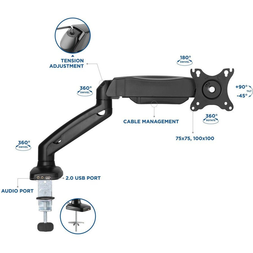 Lorell Single Monitor Mounting Arm Height Adjustable Black (LLR - LLR99800) - SchoolOutlet