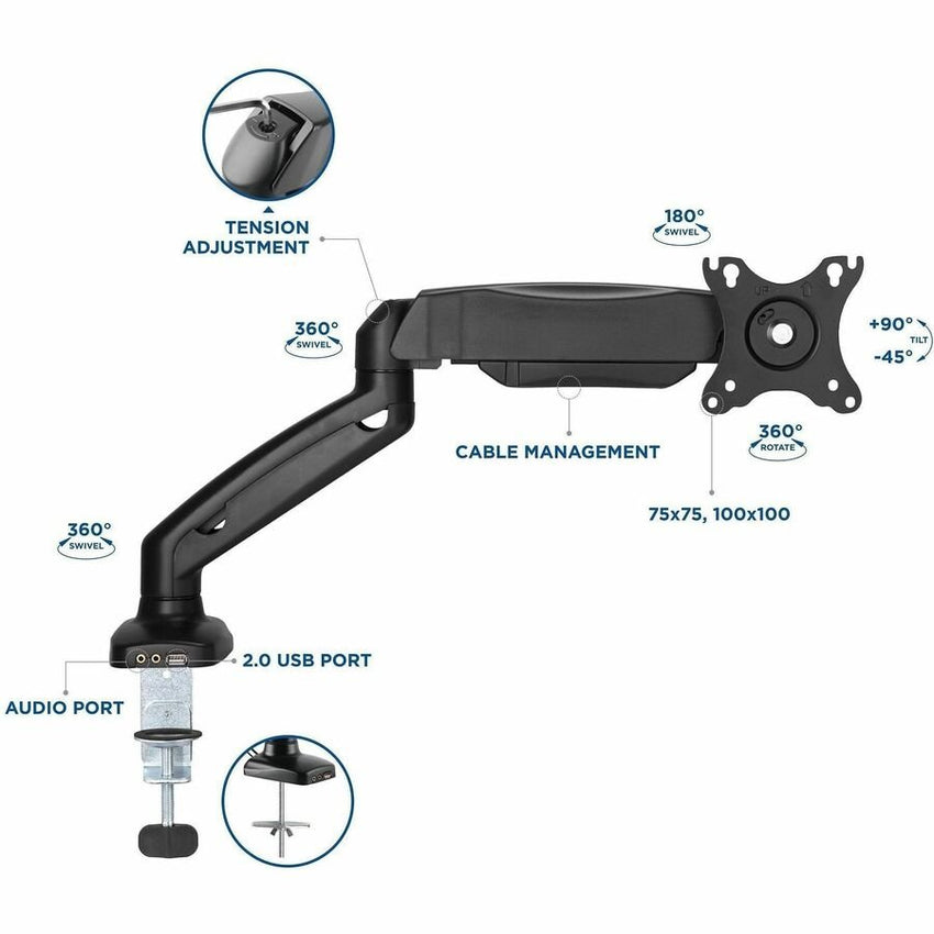 Lorell Single Monitor Mounting Arm Height Adjustable Black (LLR - LLR99800) - SchoolOutlet