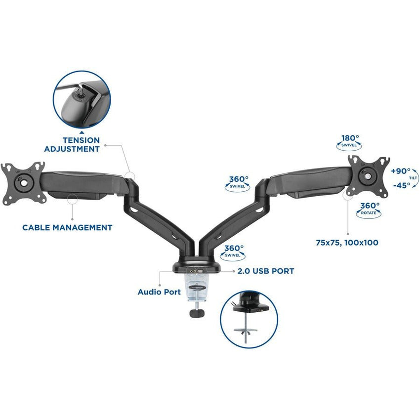 Lorell Dual Monitor Mounting Arm Height Adjustable Black (LLR - LLR99801) - SchoolOutlet
