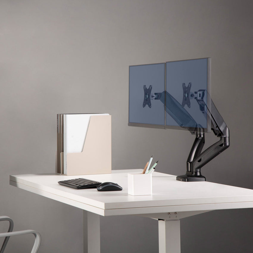 Lorell Dual Monitor Mounting Arm Height Adjustable Black (LLR - LLR99801) - SchoolOutlet