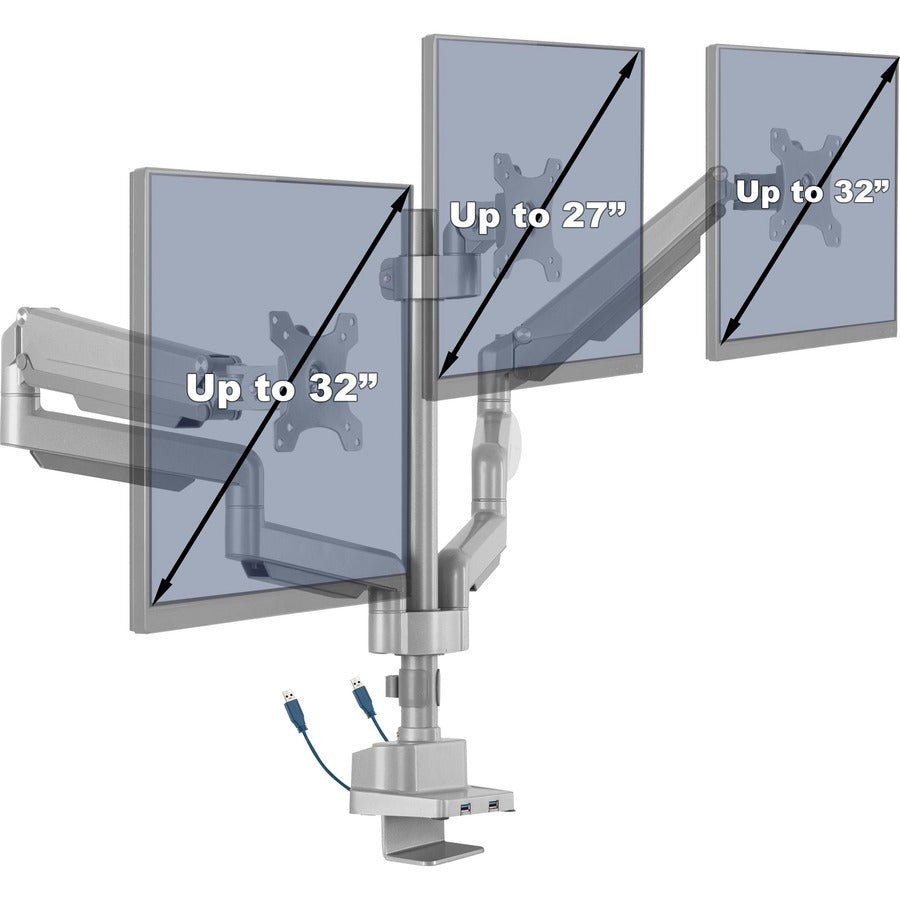 Lorell Triple Monitor Mounting Arm with Pole Height Adjustable Gray (LLR - LLR99804) - SchoolOutlet