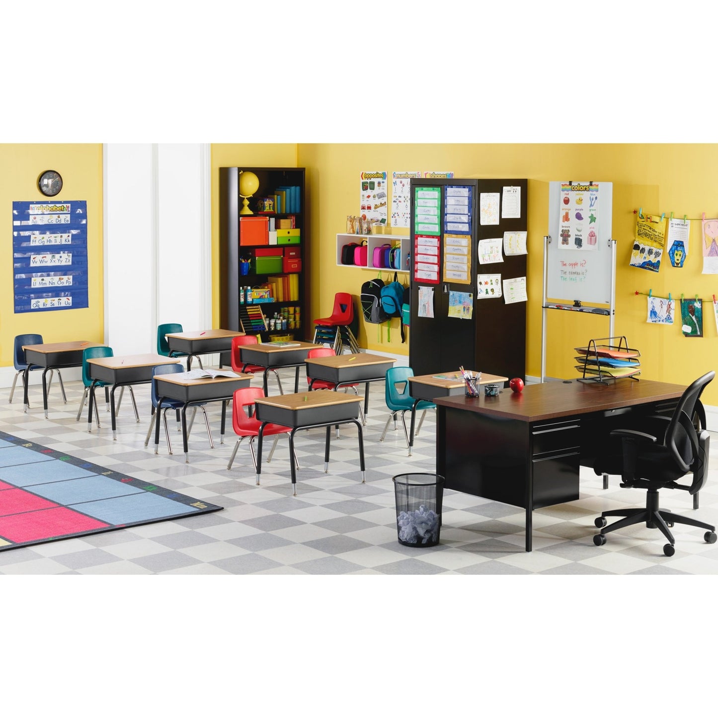 Lorell 18” Seat Height Student Stack Chair, Four - legged Base for Classrooms - Set of 4 (LLR - LLR9989X - 18) - SchoolOutlet
