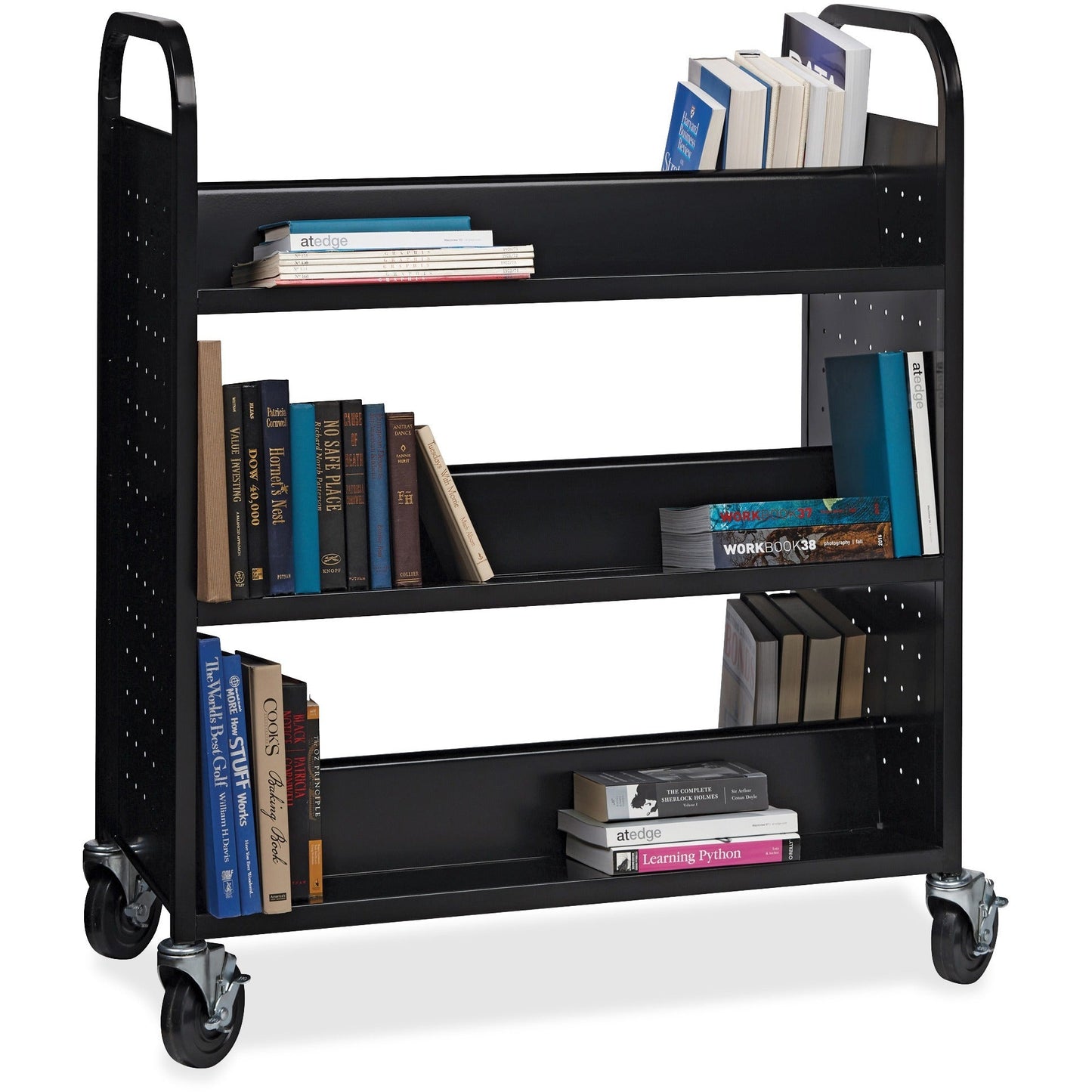Lorell Double - Sided 6 - Shelf Book Cart with Locking Casters and Steel Construction (LLR - LLR99936S) - SchoolOutlet