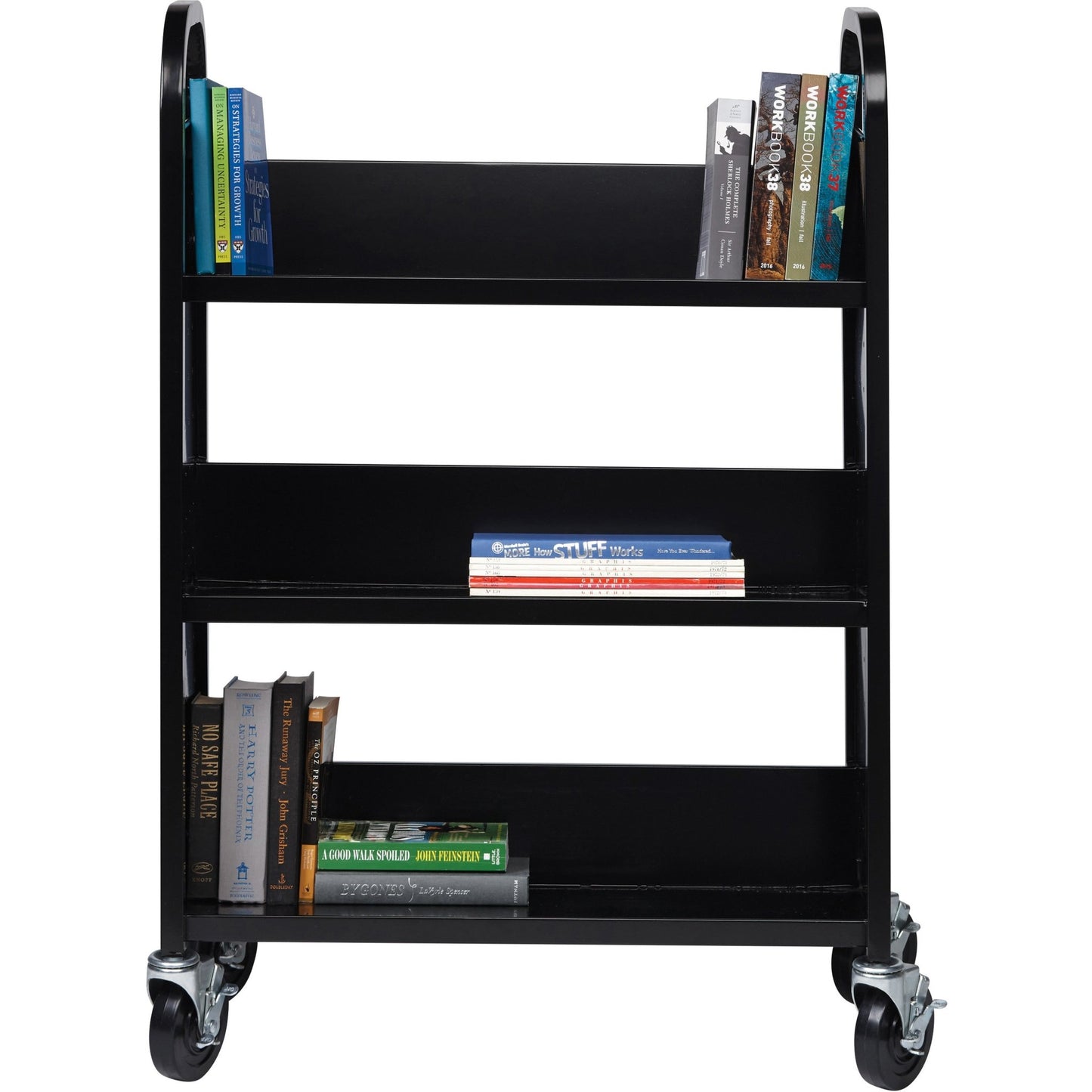 Lorell Single - Sided 3 - Shelf Book Cart with Locking Casters and Steel Construction (LLR - LLR99933S) - SchoolOutlet