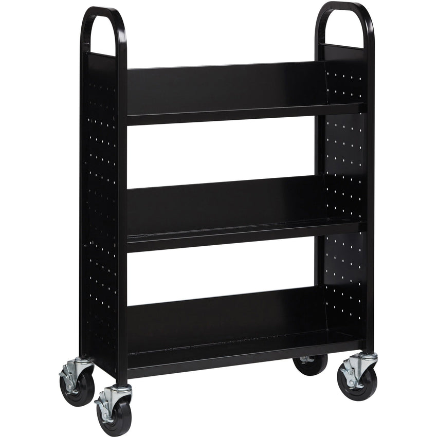 Lorell Single - Sided 3 - Shelf Book Cart with Locking Casters and Steel Construction (LLR - LLR99933S) - SchoolOutlet