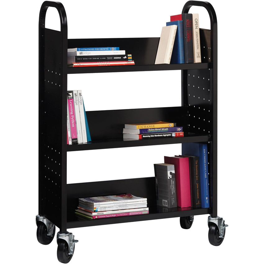 Lorell Single - Sided 3 - Shelf Book Cart with Locking Casters and Steel Construction (LLR - LLR99933S) - SchoolOutlet