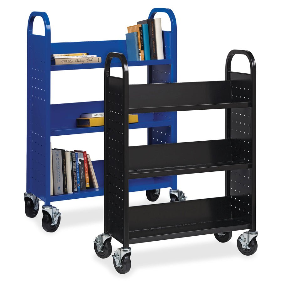 Lorell Single - Sided 3 - Shelf Book Cart with Locking Casters and Steel Construction (LLR - LLR99933S) - SchoolOutlet