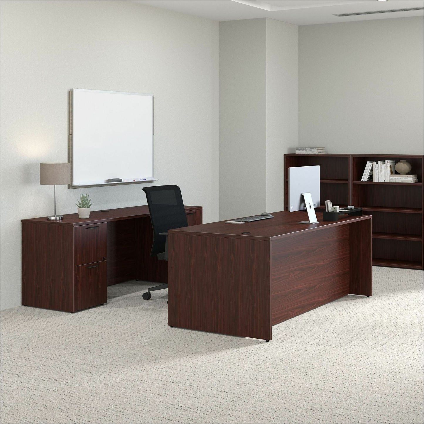 Lorell Prominence 2.0 4 - Shelf Bookcase 34"W x 12"D x 48"H Mahogany (LLR - LLRPBK3448MY) - SchoolOutlet