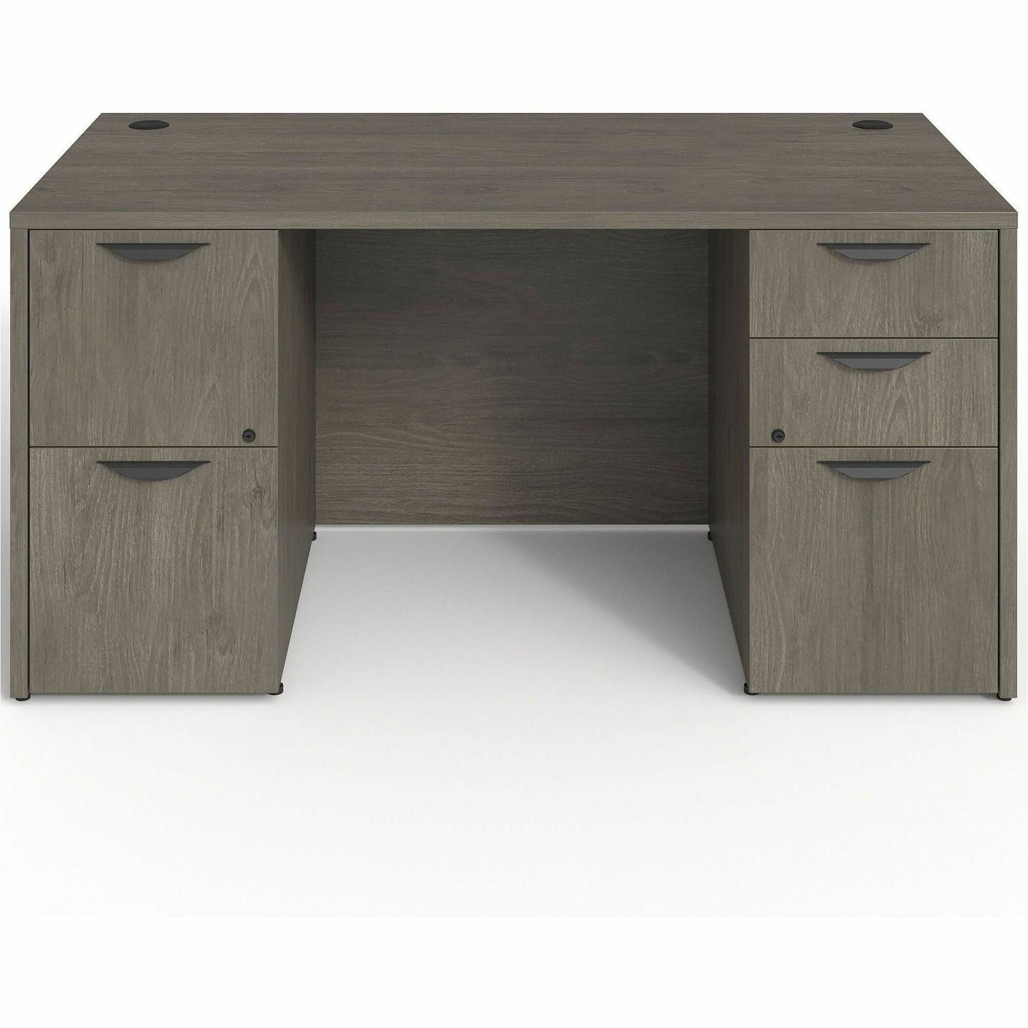 Lorell Prominence 2.0 Series Gray Elm Executive Desk featuring Dual Locking Pedestals and High - Performance Thermally Fused Melamine Construction 60"W x 30"D x 29"H (LLR - LLRPD3060DPGE) - SchoolOutlet