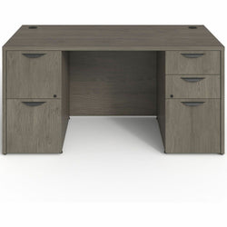 Lorell Prominence 2.0 Series Gray Elm Executive Desk featuring Dual Locking Pedestals and High-Performance Thermally Fused Melamine Construction 60"W x 30"D x 29"H (LLR-LLRPD3060DPGE)