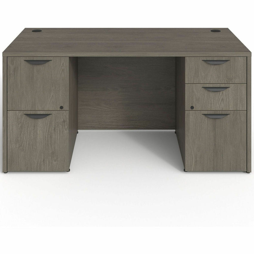 Lorell Prominence 2.0 Series Gray Elm Executive Desk featuring Dual Locking Pedestals and High - Performance Thermally Fused Melamine Construction 60"W x 30"D x 29"H (LLR - LLRPD3060DPGE) - SchoolOutlet