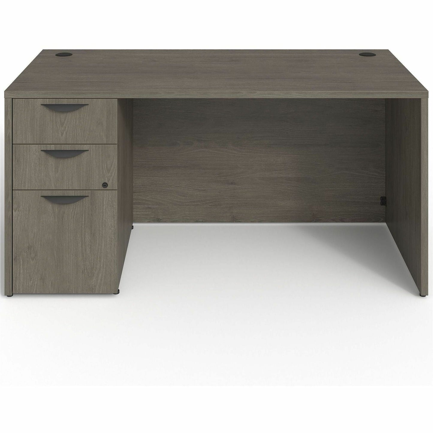 Lorell Prominence 2.0 Series Gray Elm Executive Desk featuring a Left - Hand Locking Pedestal and High - Performance Thermally Fused Melamine Construction 60"W x 30"D x 29"H (LLR - LLRPD3060LSPGE) - SchoolOutlet