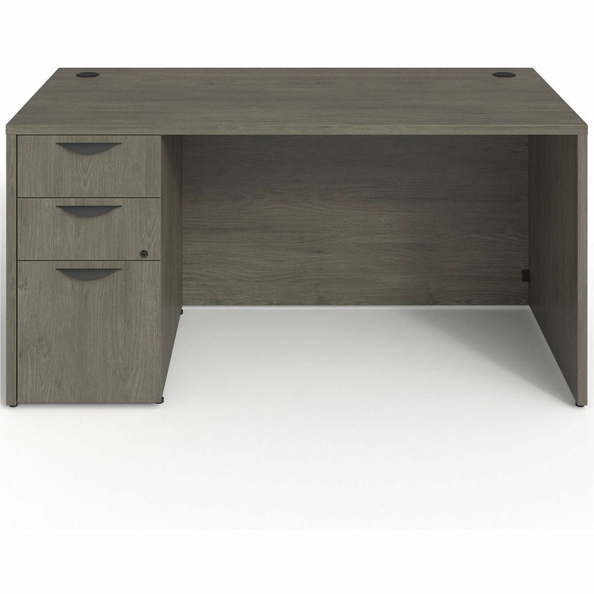 Lorell Prominence 2.0 Series Gray Elm Executive Desk featuring a Left - Hand Locking Pedestal and High - Performance Thermally Fused Melamine Construction 60"W x 30"D x 29"H (LLR - LLRPD3060LSPGE) - SchoolOutlet