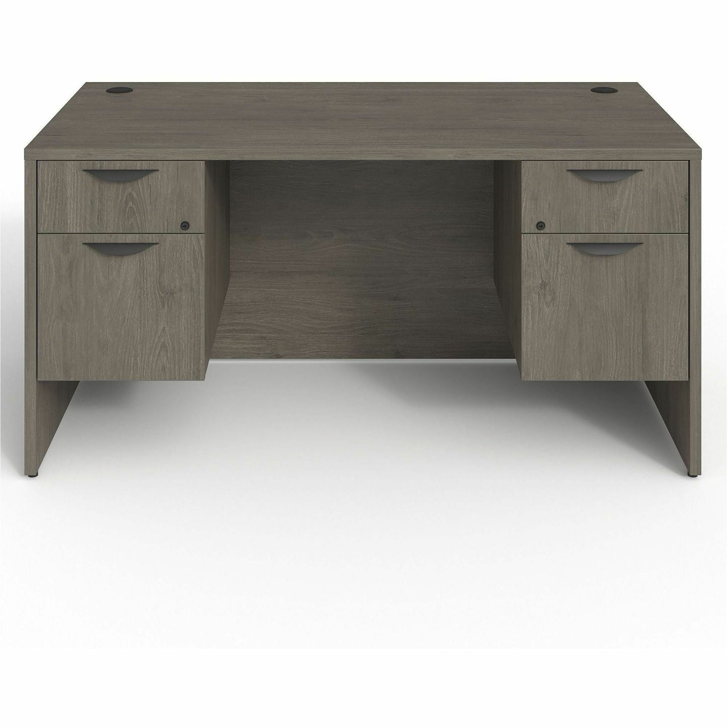 Lorell Prominence 2.0 Series Gray Elm Executive Desk featuring Dual 3/4 Locking Pedestals and High - Performance Thermally Fused Melamine Construction 60"W x 30"D x 29"H (LLR - LLRPD3060QDPGE) - SchoolOutlet