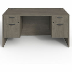 Lorell Prominence 2.0 Series Gray Elm Executive Desk featuring Dual 3/4 Locking Pedestals and High-Performance Thermally Fused Melamine Construction 60"W x 30"D x 29"H (LLR-LLRPD3060QDPGE)
