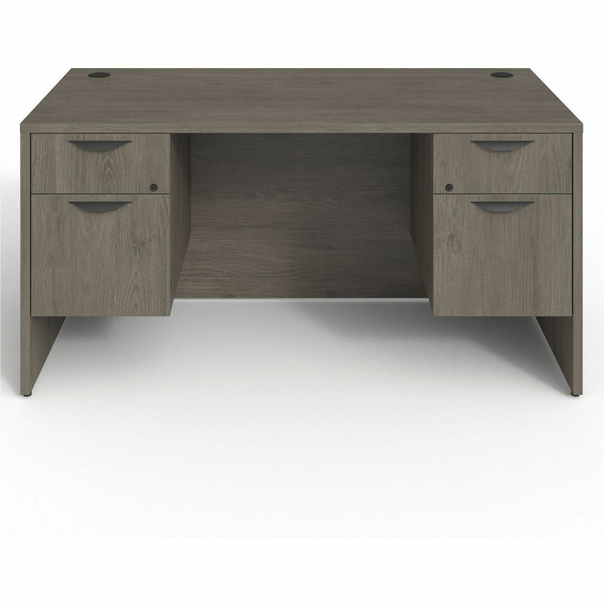 Lorell Prominence 2.0 Series Gray Elm Executive Desk featuring Dual 3/4 Locking Pedestals and High - Performance Thermally Fused Melamine Construction 60"W x 30"D x 29"H (LLR - LLRPD3060QDPGE) - SchoolOutlet