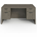 Lorell Prominence 2.0 Series Gray Elm Executive Desk featuring Dual 3/4 Locking Pedestals and High - Performance Thermally Fused Melamine Construction 60