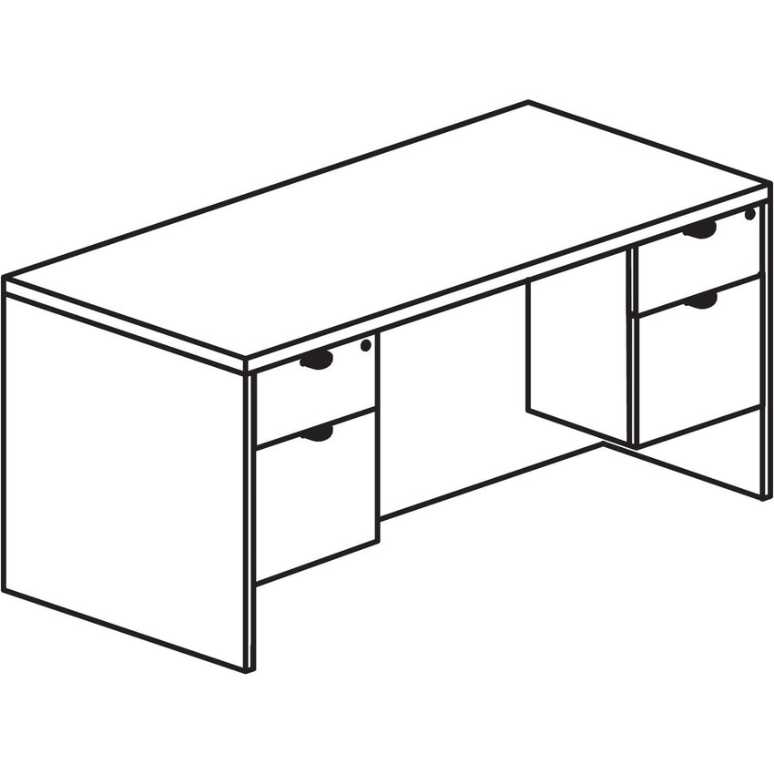 Lorell Prominence 2.0 Series Gray Elm Executive Desk featuring Dual 3/4 Locking Pedestals and High - Performance Thermally Fused Melamine Construction 60"W x 30"D x 29"H (LLR - LLRPD3060QDPGE) - SchoolOutlet
