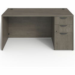 Lorell Prominence 2.0 Series Gray Elm Executive Desk featuring a Right-Hand Locking Pedestal and High-Performance Thermally Fused Melamine Construction 60"W x 30"D x 29"H (LLR-LLRPD3060RSPGE)