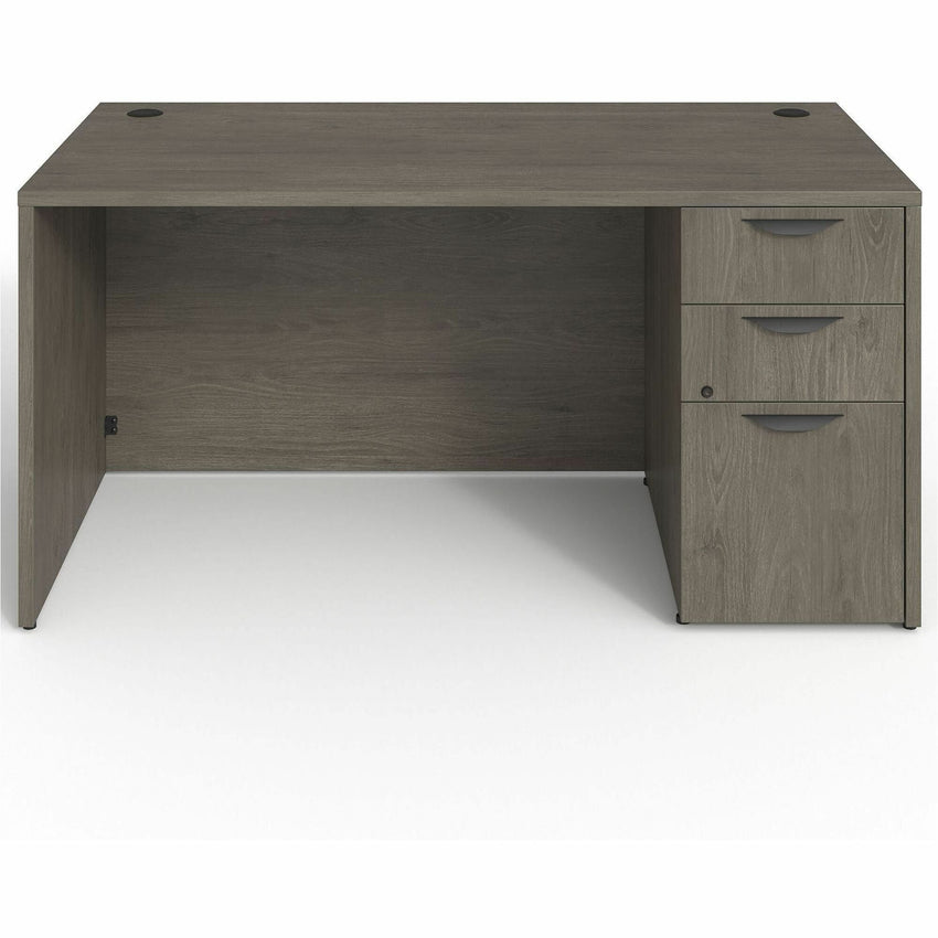 Lorell Prominence 2.0 Series Gray Elm Executive Desk featuring a Right - Hand Locking Pedestal and High - Performance Thermally Fused Melamine Construction 60"W x 30"D x 29"H (LLR - LLRPD3060RSPGE) - SchoolOutlet