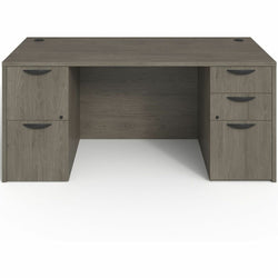 Lorell Prominence 2.0 Series Gray Elm Executive Desk featuring Dual Locking Pedestals and High-Performance Thermally Fused Melamine Construction 66"W x 30"D x 29"H (LLR-LLRPD3066DPGE)