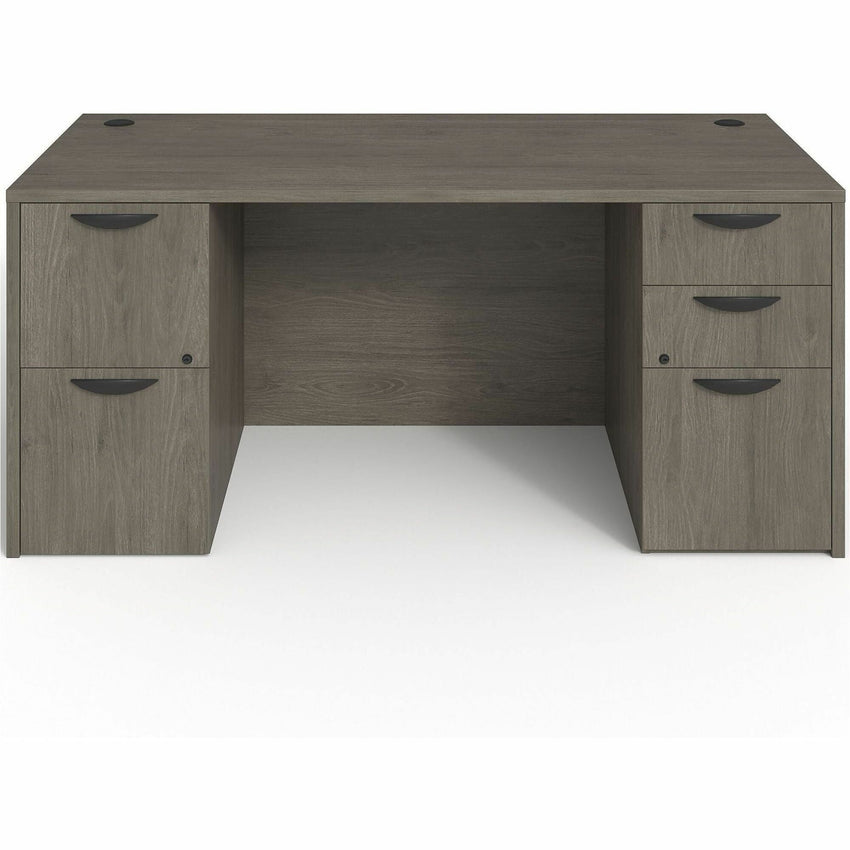 Lorell Prominence 2.0 Series Gray Elm Executive Desk featuring Dual Locking Pedestals and High - Performance Thermally Fused Melamine Construction 66"W x 30"D x 29"H (LLR - LLRPD3066DPGE) - SchoolOutlet
