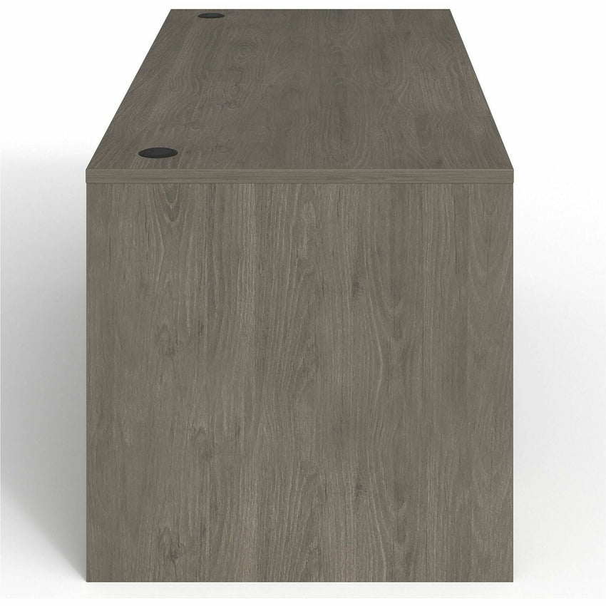 Lorell Prominence 2.0 Series Gray Elm Executive Desk featuring a Left - Hand Locking Pedestal and High - Performance Thermally Fused Melamine Construction 66"W x 30"D x 29"H (LLR - LLRPD3066LSPGE) - SchoolOutlet