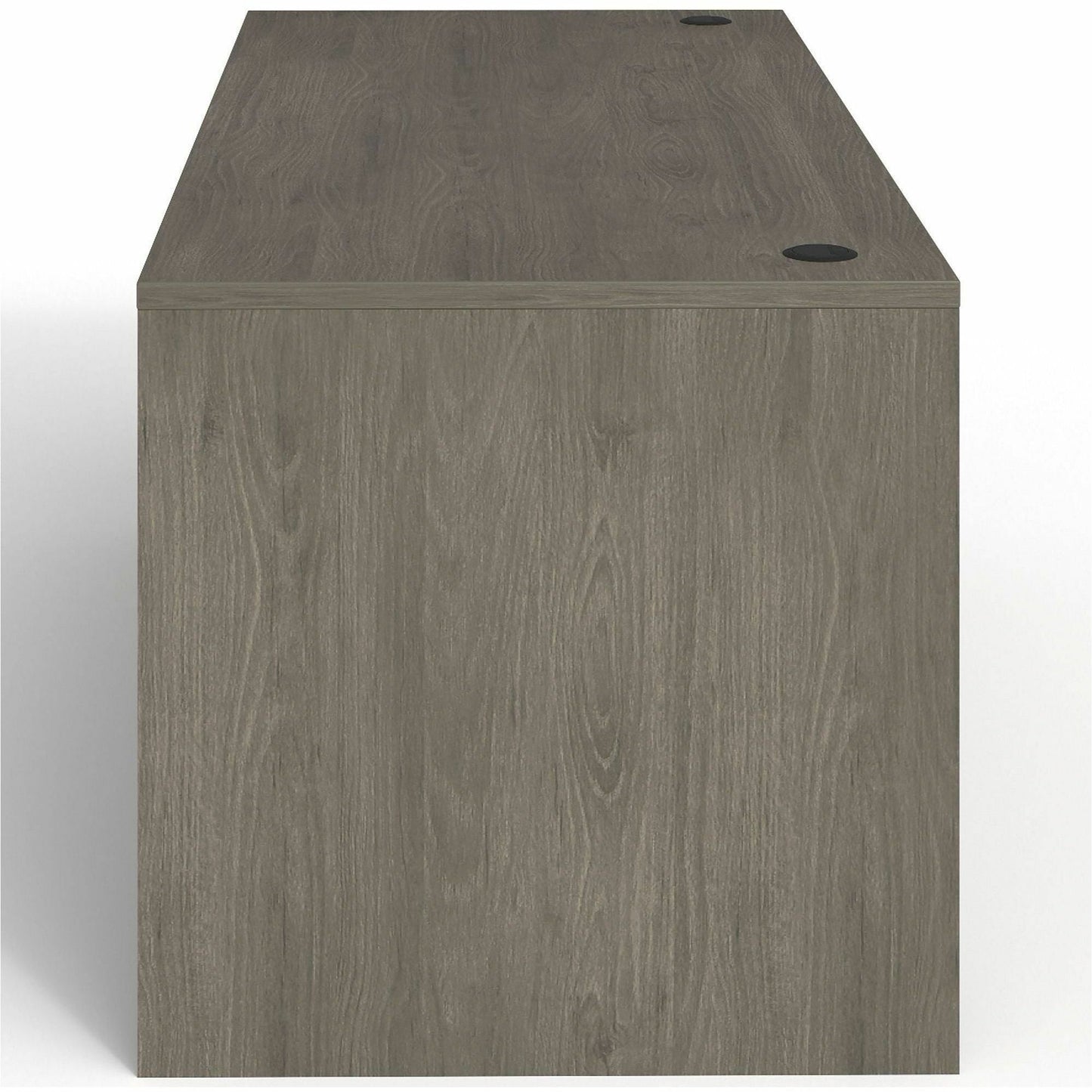 Lorell Prominence 2.0 Series Gray Elm Executive Desk featuring a Left - Hand Locking Pedestal and High - Performance Thermally Fused Melamine Construction 66"W x 30"D x 29"H (LLR - LLRPD3066LSPGE) - SchoolOutlet