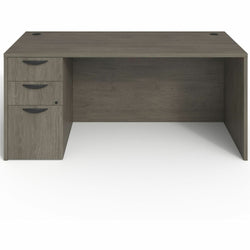 Lorell Prominence 2.0 Series Gray Elm Executive Desk featuring a Left-Hand Locking Pedestal and High-Performance Thermally Fused Melamine Construction 66"W x 30"D x 29"H (LLR-LLRPD3066LSPGE)