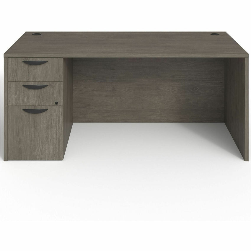 Lorell Prominence 2.0 Series Gray Elm Executive Desk featuring a Left - Hand Locking Pedestal and High - Performance Thermally Fused Melamine Construction 66"W x 30"D x 29"H (LLR - LLRPD3066LSPGE) - SchoolOutlet