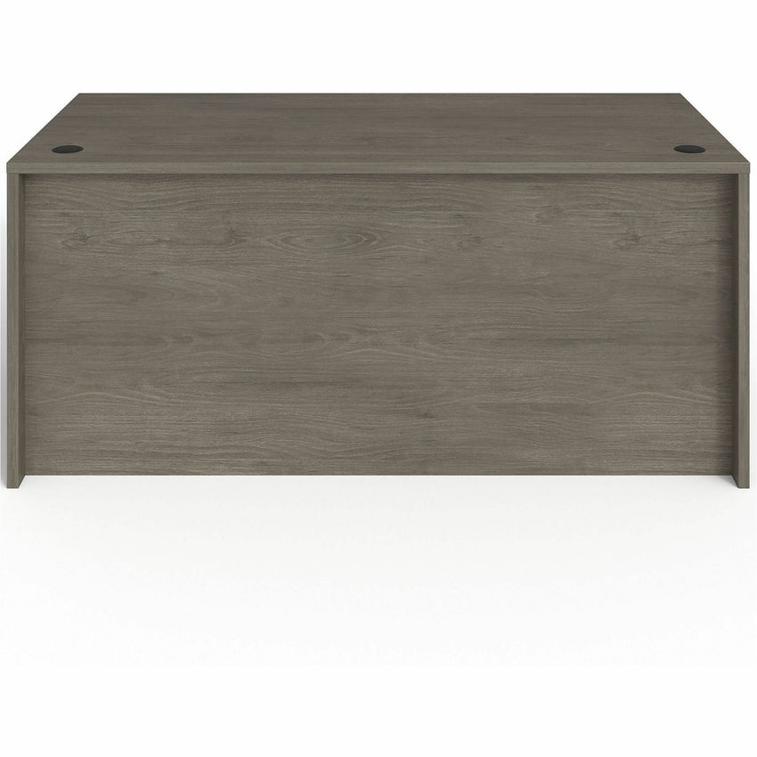 Lorell Prominence 2.0 Series Gray Elm Executive Desk featuring a Left - Hand Locking Pedestal and High - Performance Thermally Fused Melamine Construction 66"W x 30"D x 29"H (LLR - LLRPD3066LSPGE) - SchoolOutlet