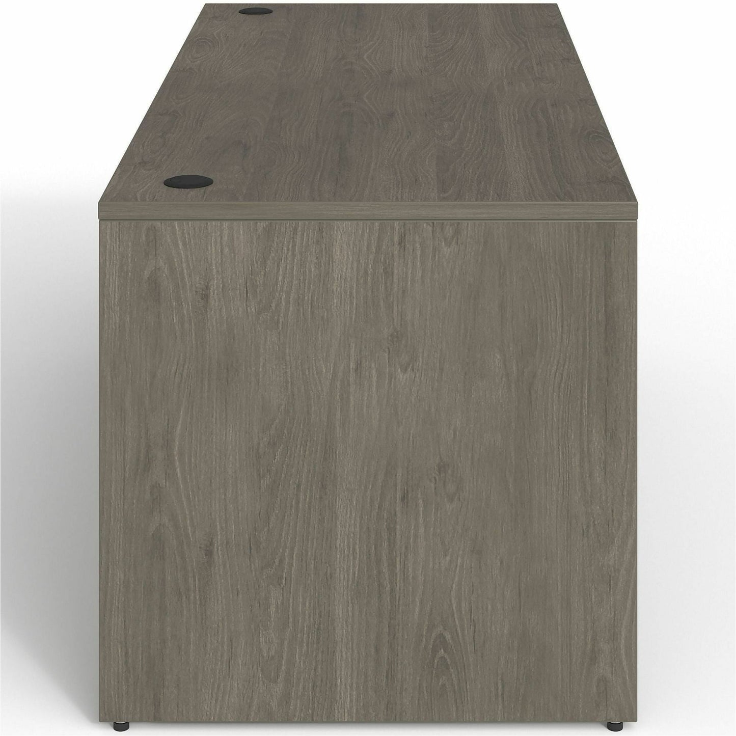 Lorell Prominence 2.0 Series Gray Elm Executive Desk featuring a 3/4 Left - Hand Locking Pedestal and High - Performance Thermally Fused Melamine Construction 66"W x 30"D x 29"H (LLR - LLRPD3066QLGE) - SchoolOutlet