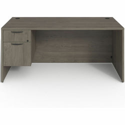 Lorell Prominence 2.0 Series Gray Elm Executive Desk featuring a 3/4 Left-Hand Locking Pedestal and High-Performance Thermally Fused Melamine Construction 66"W x 30"D x 29"H (LLR-LLRPD3066QLGE)