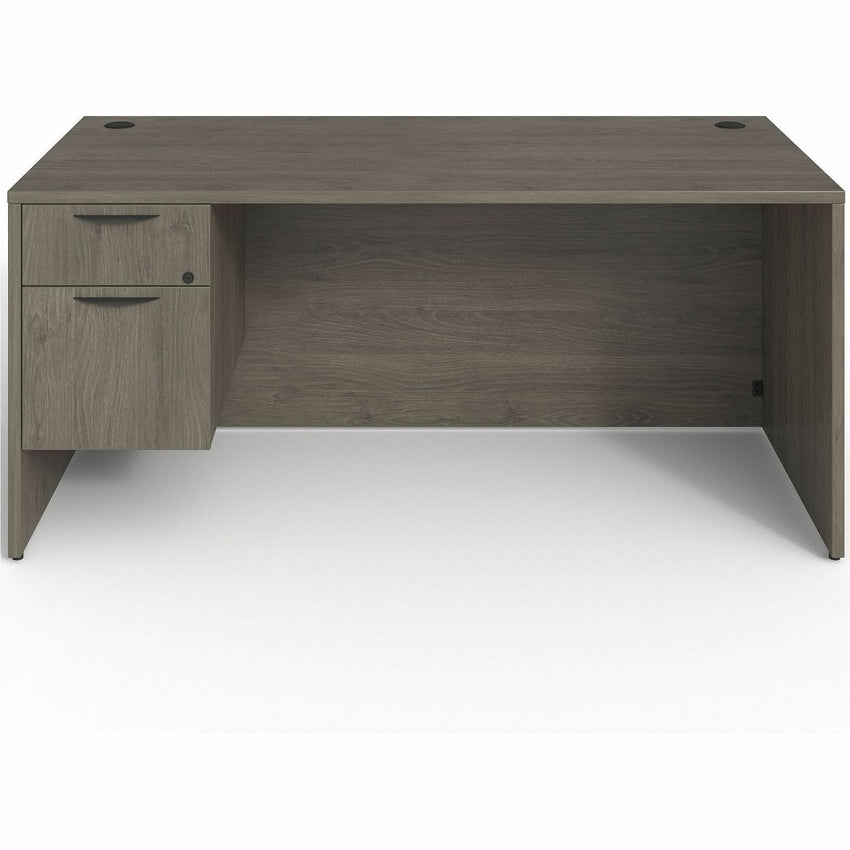 Lorell Prominence 2.0 Series Gray Elm Executive Desk featuring a 3/4 Left - Hand Locking Pedestal and High - Performance Thermally Fused Melamine Construction 66"W x 30"D x 29"H (LLR - LLRPD3066QLGE) - SchoolOutlet