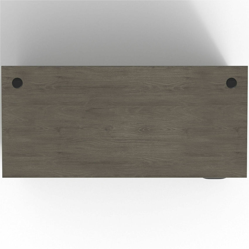 Lorell Prominence 2.0 Series Gray Elm Executive Desk featuring a 3/4 Right - Hand Locking Pedestal and High - Performance Thermally Fused Melamine Construction 66"W x 30"D x 29"H (LLR - LLRPD3066QRGE) - SchoolOutlet