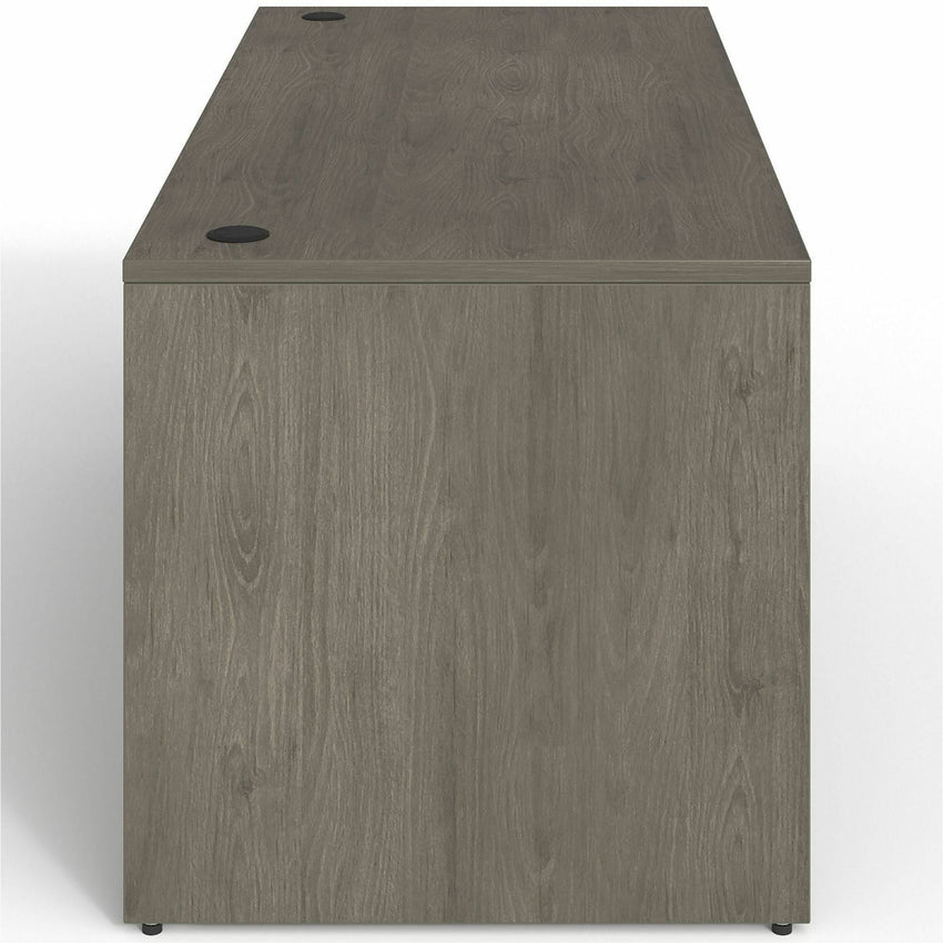 Lorell Prominence 2.0 Series Gray Elm Executive Desk featuring a 3/4 Right - Hand Locking Pedestal and High - Performance Thermally Fused Melamine Construction 66"W x 30"D x 29"H (LLR - LLRPD3066QRGE) - SchoolOutlet