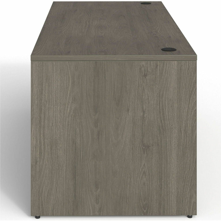 Lorell Prominence 2.0 Series Gray Elm Executive Desk featuring a 3/4 Right - Hand Locking Pedestal and High - Performance Thermally Fused Melamine Construction 66"W x 30"D x 29"H (LLR - LLRPD3066QRGE) - SchoolOutlet