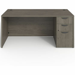 Lorell Prominence 2.0 Series Gray Elm Executive Desk featuring a Right-Hand Locking Pedestal and High-Performance Thermally Fused Melamine Construction 66"W x 30"D x 29"H (LLR-LLRPD3066RSPGE)