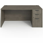 Lorell Prominence 2.0 Series Gray Elm Executive Desk featuring a Right - Hand Locking Pedestal and High - Performance Thermally Fused Melamine Construction 66