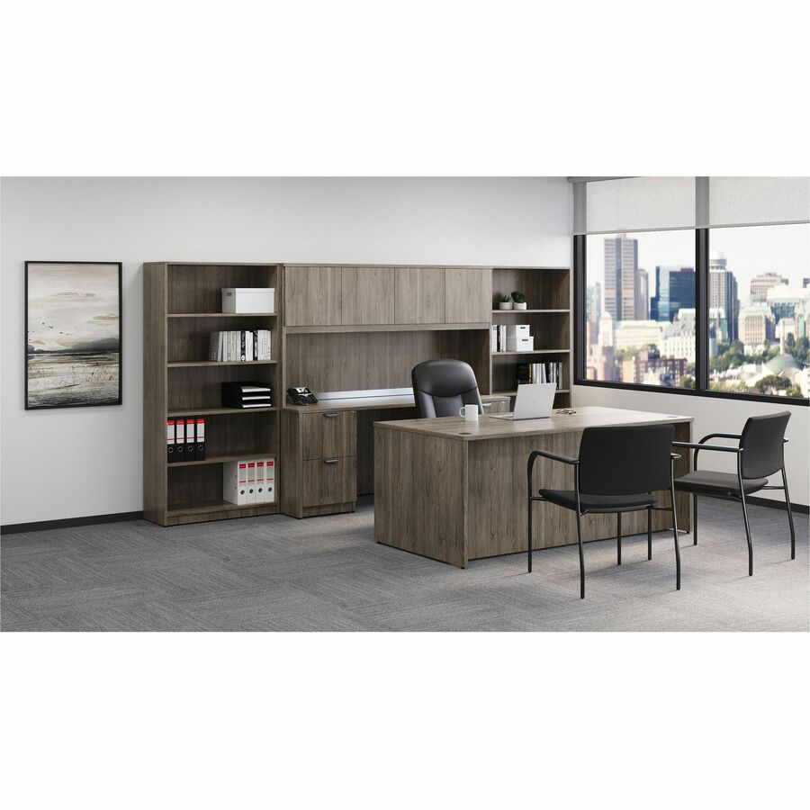 Lorell Prominence 2.0 Series Gray Elm Executive Desk featuring Dual Locking Pedestals and High - Performance Thermally Fused Melamine Construction 72"W x 36"D x 29"H (LLR - LLRPD3672DPGE) - SchoolOutlet