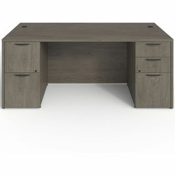 Lorell Prominence 2.0 Series Gray Elm Executive Desk featuring Dual Locking Pedestals and High-Performance Thermally Fused Melamine Construction 72"W x 36"D x 29"H (LLR-LLRPD3672DPGE)