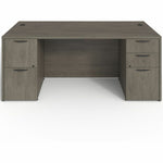 Lorell Prominence 2.0 Series Gray Elm Executive Desk featuring Dual Locking Pedestals and High - Performance Thermally Fused Melamine Construction 72