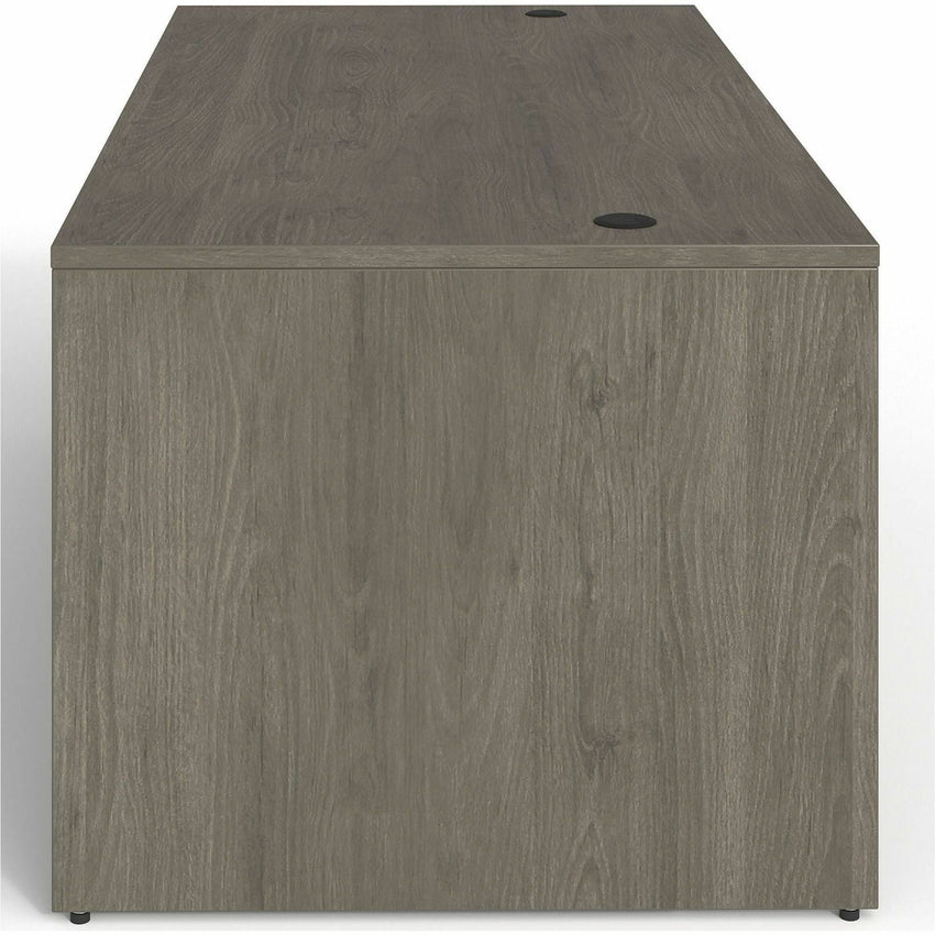 Lorell Prominence 2.0 Series Gray Elm Executive Desk featuring a Left - Hand Locking Pedestal and High - Performance Thermally Fused Melamine Construction 72"W x 36"D x 29"H (LLR - LLRPD3672LSPGE) - SchoolOutlet