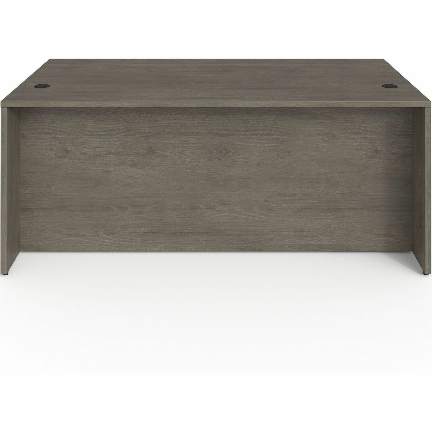 Lorell Prominence 2.0 Series Gray Elm Executive Desk featuring a Left - Hand Locking Pedestal and High - Performance Thermally Fused Melamine Construction 72"W x 36"D x 29"H (LLR - LLRPD3672LSPGE) - SchoolOutlet